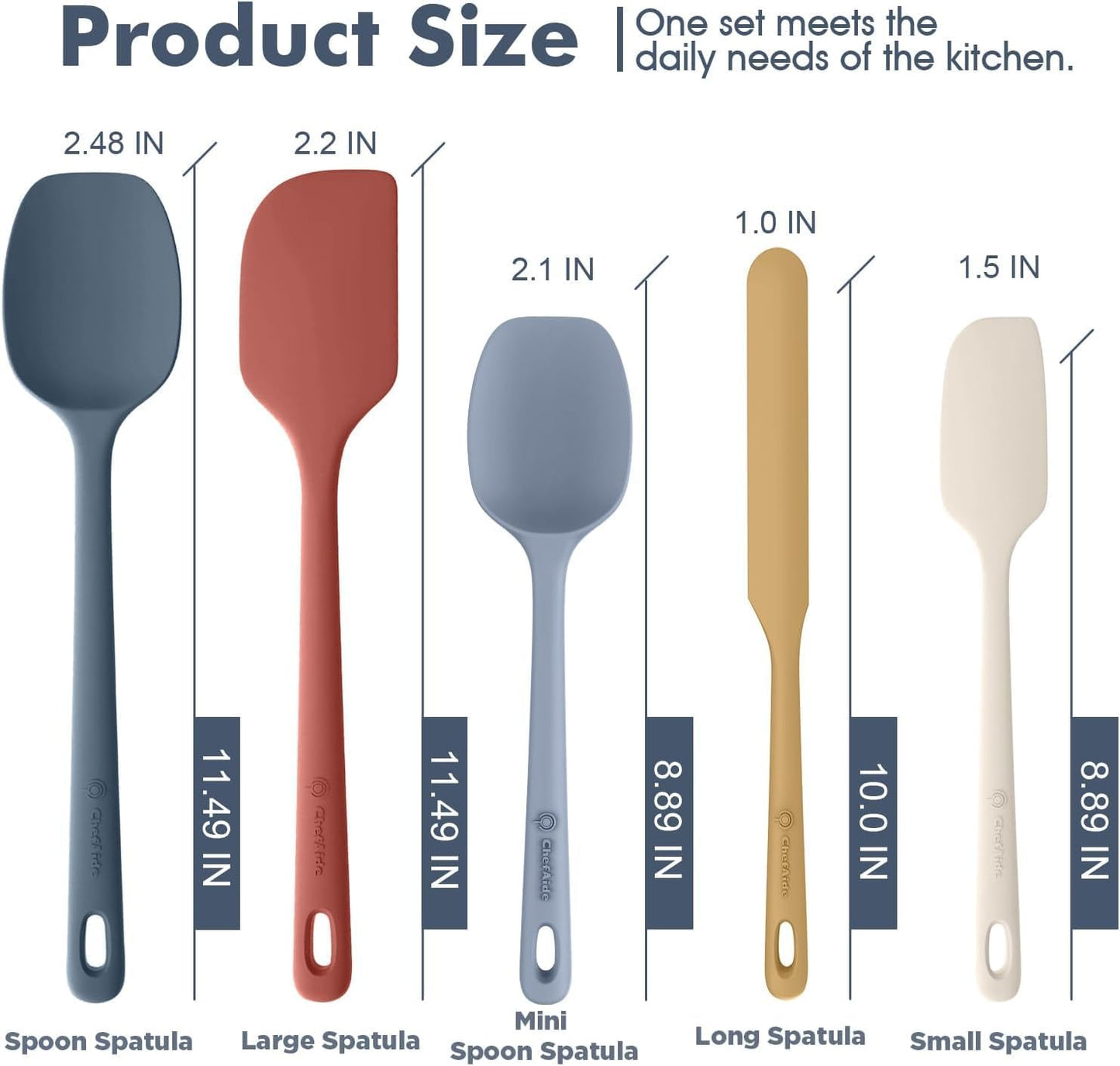 5 Pieces Silicone Spatula Set, Food Grade Rubber Spatula, Upgrade Strong Handle with Ergonomic Grip, Heat Resistant Up to 600°F for Nonstick Cookware, Cooking