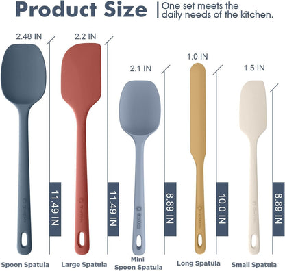 5 Pieces Silicone Spatula Set, Food Grade Rubber Spatula, Upgrade Strong Handle with Ergonomic Grip, Heat Resistant Up to 600°F for Nonstick Cookware, Cooking