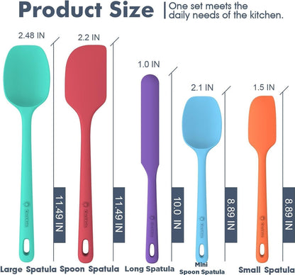 5 Pieces Silicone Spatula Set, Food Grade Rubber Spatula, Upgrade Strong Handle with Ergonomic Grip, Heat Resistant Up to 600°F for Nonstick Cookware, Cooking