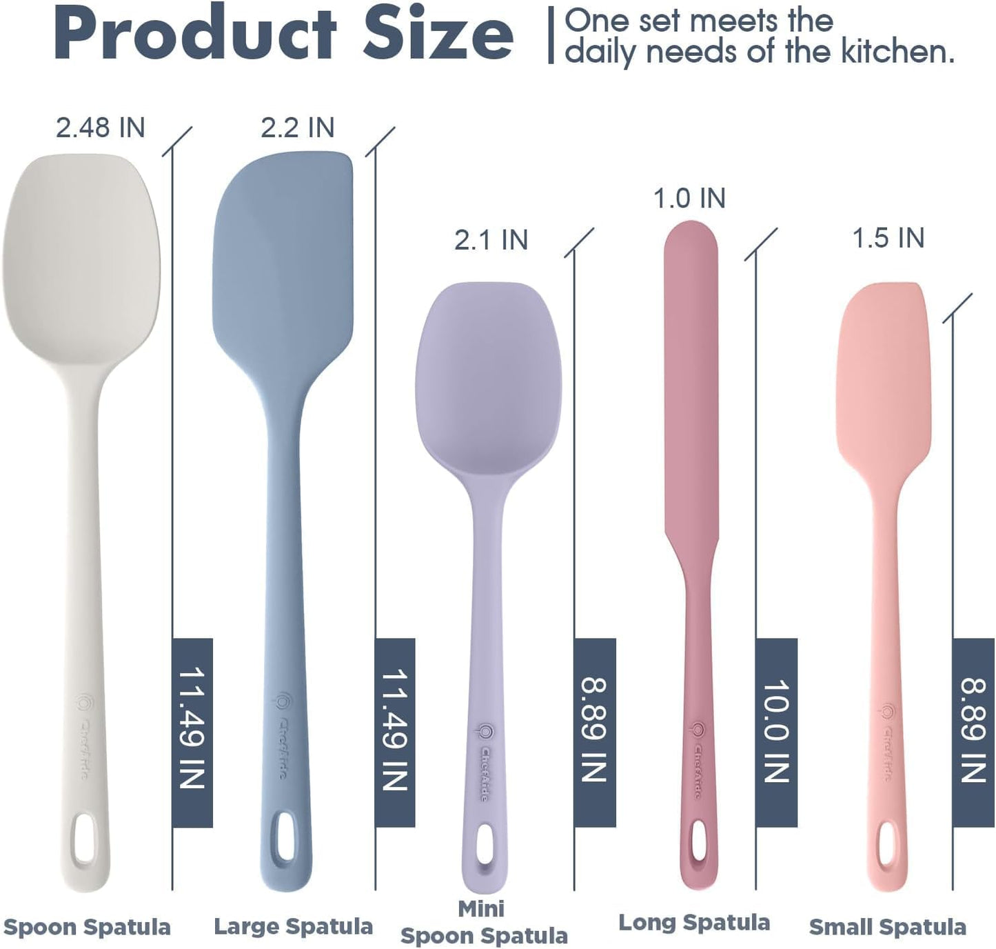 5 Pieces Silicone Spatula Set, Food Grade Rubber Spatula, Upgrade Strong Handle with Ergonomic Grip, Heat Resistant Up to 600°F for Nonstick Cookware, Cooking