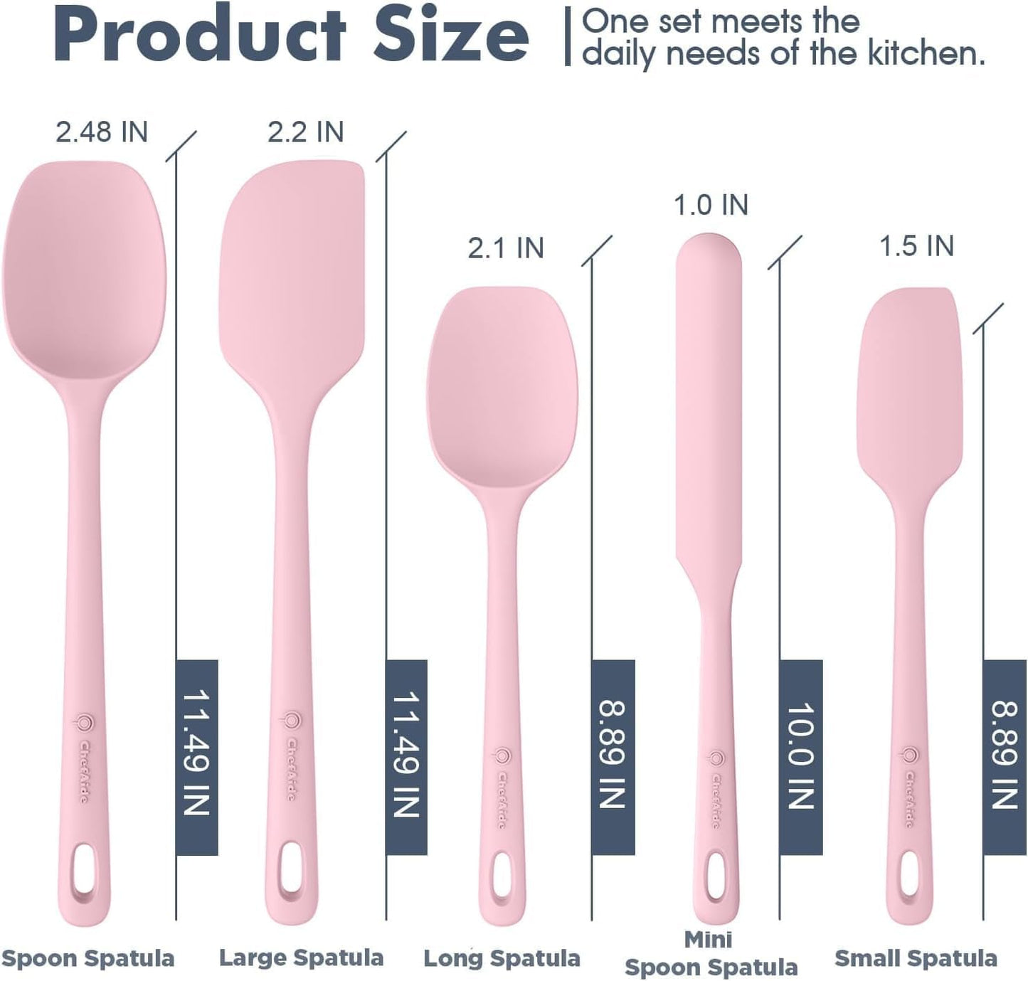 5 Pieces Silicone Spatula Set, Food Grade Rubber Spatula, Upgrade Strong Handle with Ergonomic Grip, Heat Resistant Up to 600°F for Nonstick Cookware, Cooking