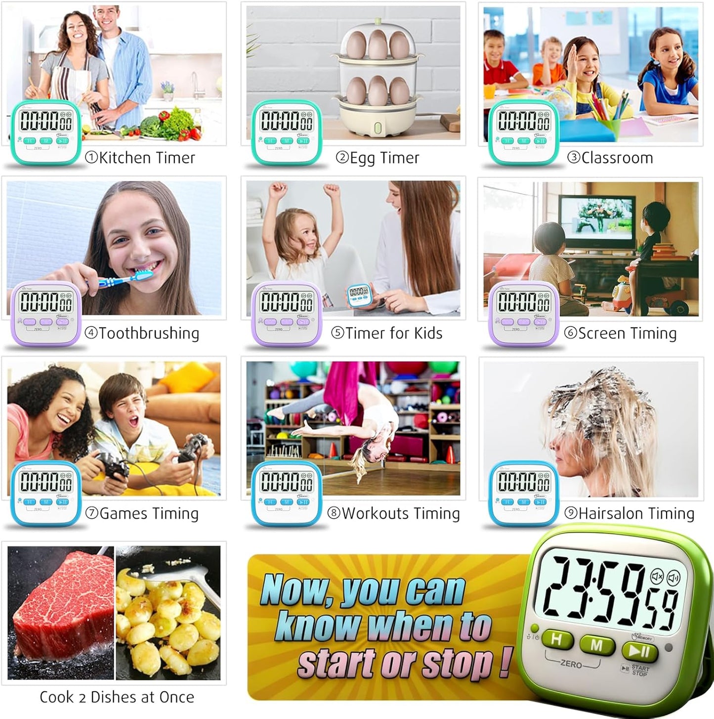 2 Pack Classroom Timers for Kids Teachers, Magnetic Countdown Digital Kitchen Timer for Cooking, Study, Exercise, Games, Time Mangement - Loud/Silent Mode - Battery Included
