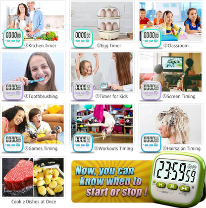 2 Pack Classroom Timers for Kids Teachers, Magnetic Countdown Digital Kitchen Timer for Cooking, Study, Exercise, Games, Time Mangement - Loud/Silent Mode - Battery Included