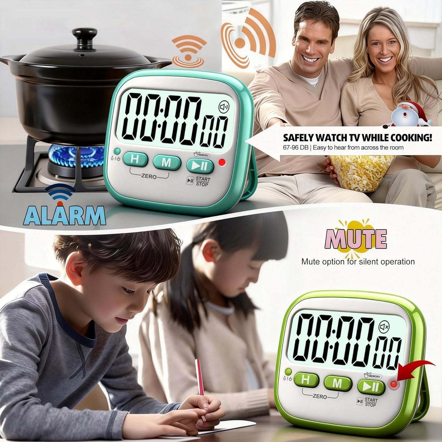 2 Pack Classroom Timers for Kids Teachers, Magnetic Countdown Digital Kitchen Timer for Cooking, Study, Exercise, Games, Time Mangement - Loud/Silent Mode - Battery Included