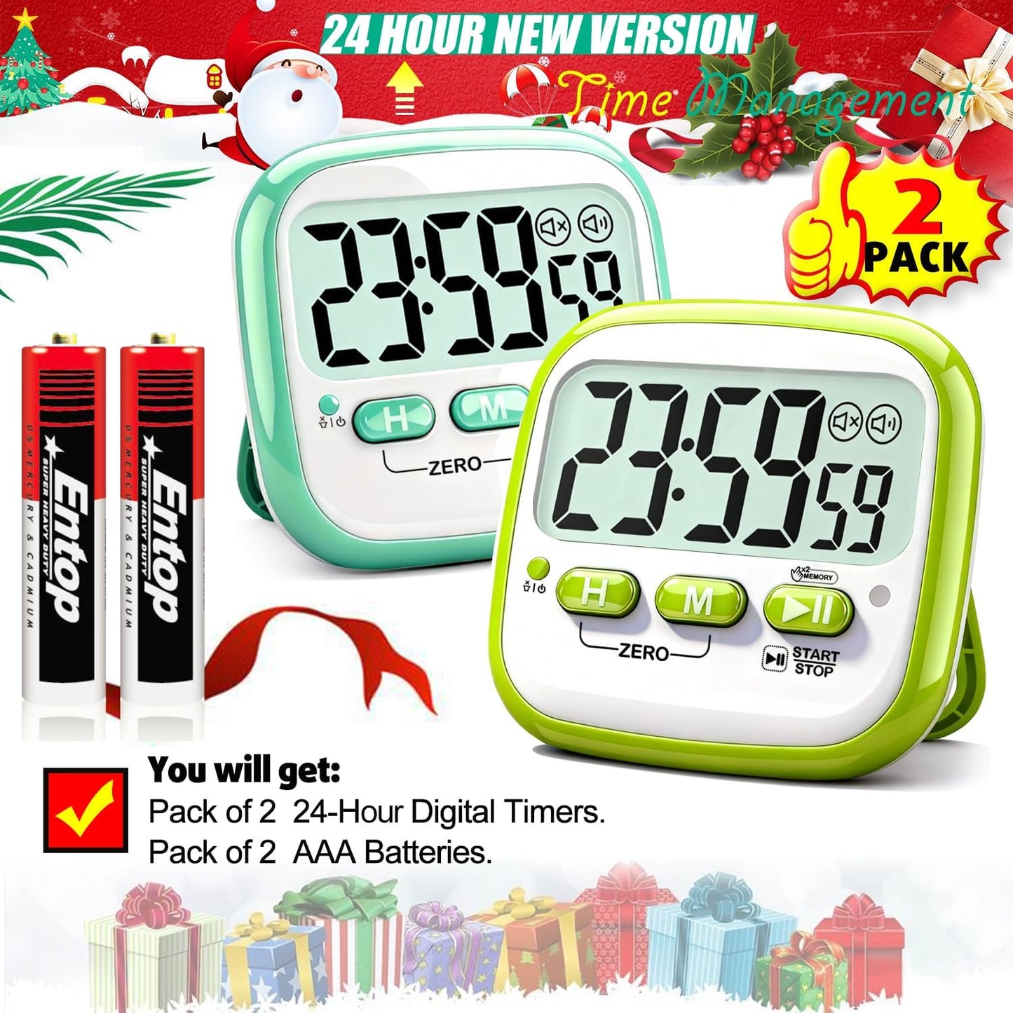 2 Pack Classroom Timers for Kids Teachers, Magnetic Countdown Digital Kitchen Timer for Cooking, Study, Exercise, Games, Time Mangement - Loud/Silent Mode - Battery Included