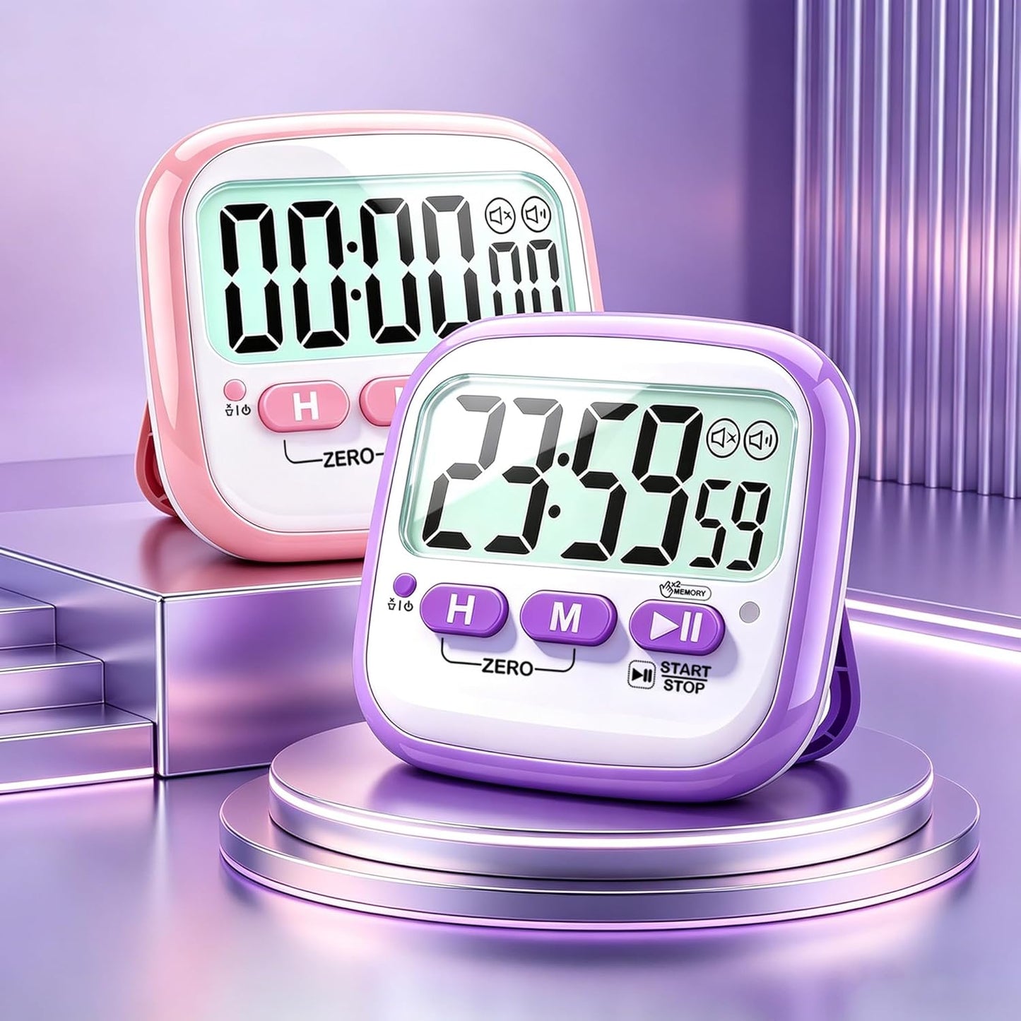 2 Pack Classroom Timers for Kids Teachers, Magnetic Countdown Digital Kitchen Timer for Cooking, Study, Exercise, Games, Time Mangement - Loud/Silent Mode - Battery Included