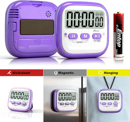 2 Pack Classroom Timers for Kids Teachers, Magnetic Countdown Digital Kitchen Timer for Cooking, Study, Exercise, Games, Time Mangement - Loud/Silent Mode - Battery Included