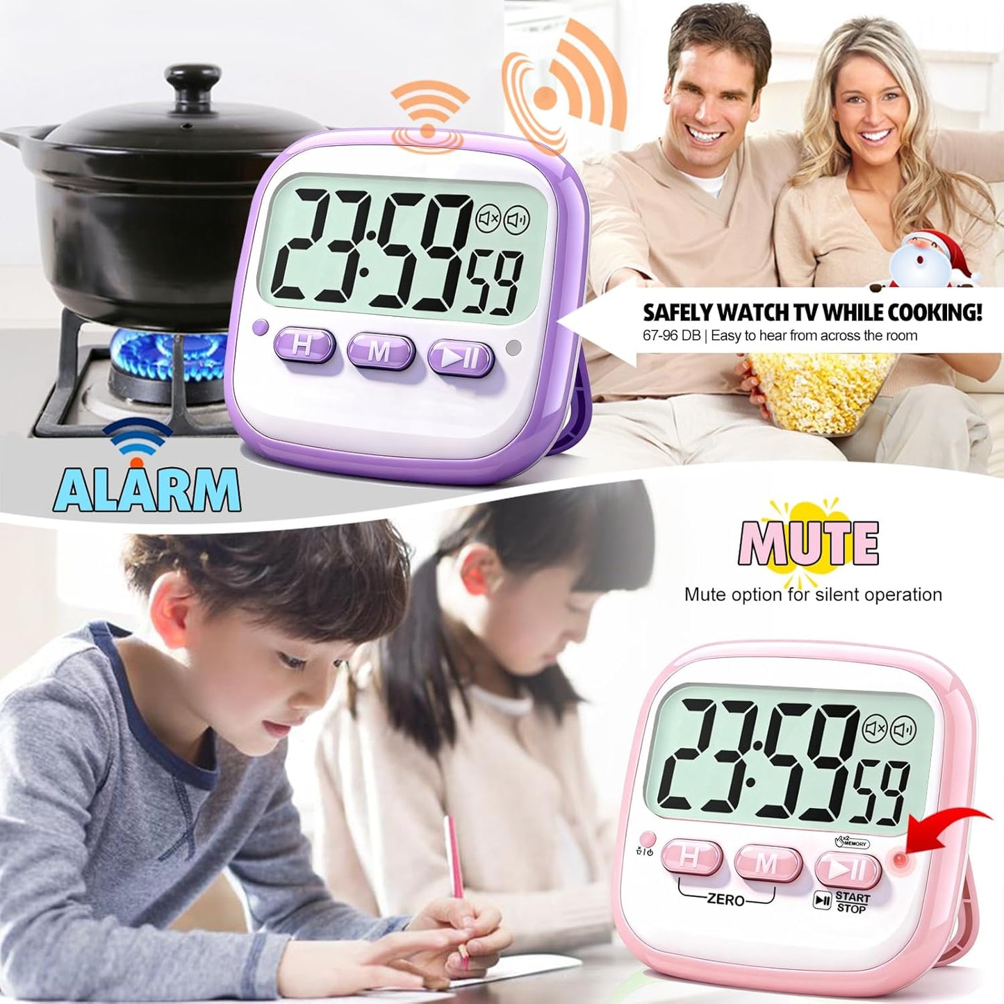 2 Pack Classroom Timers for Kids Teachers, Magnetic Countdown Digital Kitchen Timer for Cooking, Study, Exercise, Games, Time Mangement - Loud/Silent Mode - Battery Included