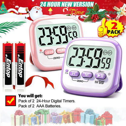 2 Pack Classroom Timers for Kids Teachers, Magnetic Countdown Digital Kitchen Timer for Cooking, Study, Exercise, Games, Time Mangement - Loud/Silent Mode - Battery Included