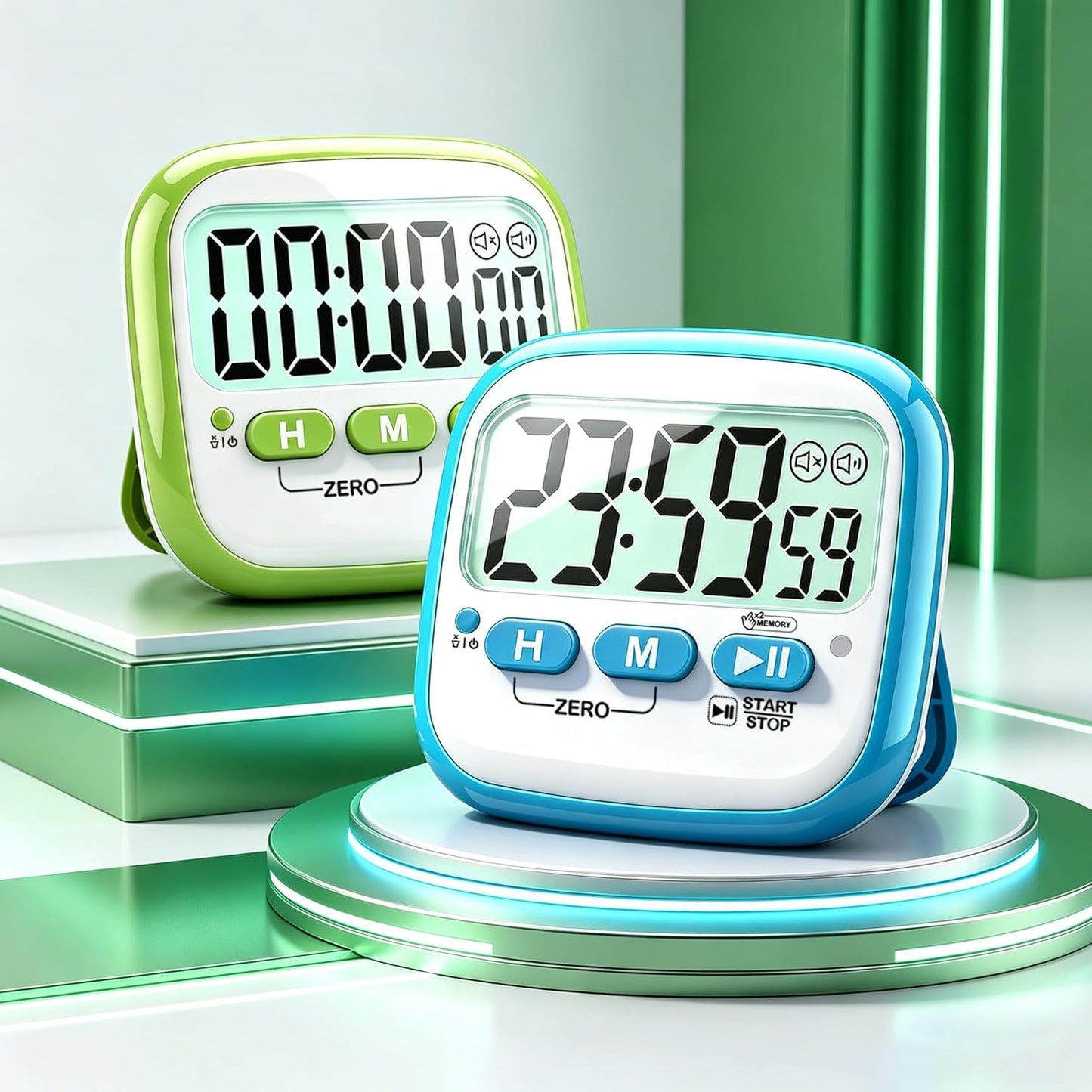 2 Pack Classroom Timers for Kids Teachers, Magnetic Countdown Digital Kitchen Timer for Cooking, Study, Exercise, Games, Time Mangement - Loud/Silent Mode - Battery Included