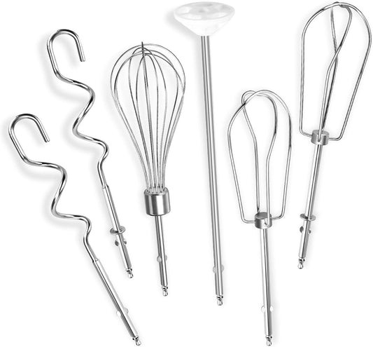 Hand Mixer Beaters Fits for Cuisinart Stainless Steel Style Beaters | Left,Right Turbo Mixer,Wire Egg Whisk,Liquid Blending Rod,Dough Hooks-CHM Series Hand Mixer CHM-3 CHM-7PK HM-50 HM-70