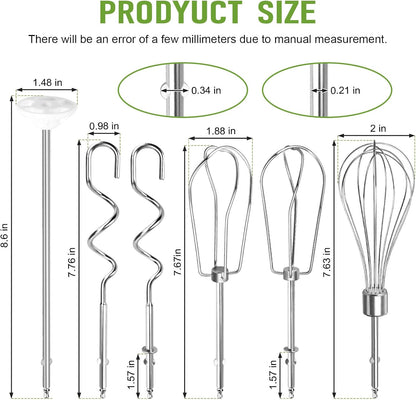 Hand Mixer Beaters Fits for Cuisinart Stainless Steel Style Beaters | Left,Right Turbo Mixer,Wire Egg Whisk,Liquid Blending Rod,Dough Hooks-CHM Series Hand Mixer CHM-3 CHM-7PK HM-50 HM-70
