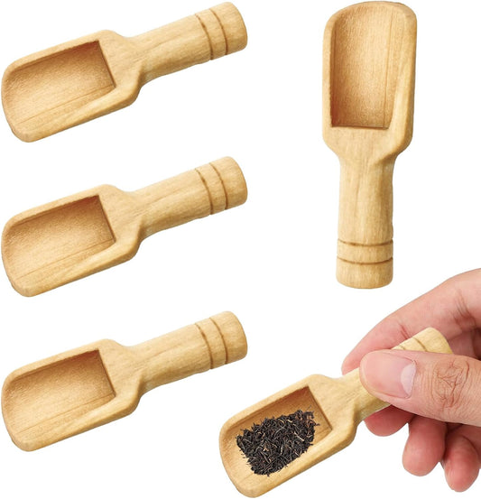 4PCS Wooden Spoons Small Scoop Mini Bamboo Spoons Eco-Friendly and Easy to Clean for Kitchen, Bath Salt,Salt Spoons Natural Scoop for Candy Honey Spices Sugar Tea Powder