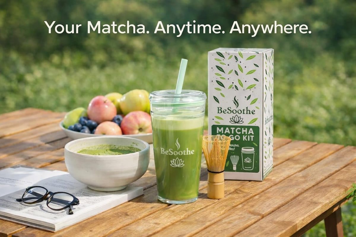 Matcha Whisk & Travel Cup Set – Bamboo Matcha Whisk, Tritan To-Go Cup & Reusable Straw – Matcha Gift Kit - Reusable Travel Cup with Lid and Straw for To Go Iced Matcha and Iced Coffee