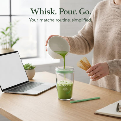 Matcha Whisk & Travel Cup Set – Bamboo Matcha Whisk, Tritan To-Go Cup & Reusable Straw – Matcha Gift Kit - Reusable Travel Cup with Lid and Straw for To Go Iced Matcha and Iced Coffee