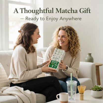 Matcha Whisk & Travel Cup Set – Bamboo Matcha Whisk, Tritan To-Go Cup & Reusable Straw – Matcha Gift Kit - Reusable Travel Cup with Lid and Straw for To Go Iced Matcha and Iced Coffee