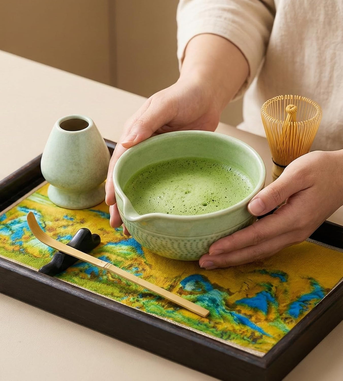 Matcha Whisk & Travel Cup Set – Bamboo Matcha Whisk, Tritan To-Go Cup & Reusable Straw – Matcha Gift Kit - Reusable Travel Cup with Lid and Straw for To Go Iced Matcha and Iced Coffee