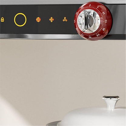 Retro Mechanical Kitchen Timer Red, 60-Minute Wind-Up with Magnetic Back