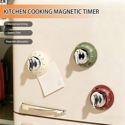 Retro Mechanical Kitchen Timer Red, 60-Minute Wind-Up with Magnetic Back