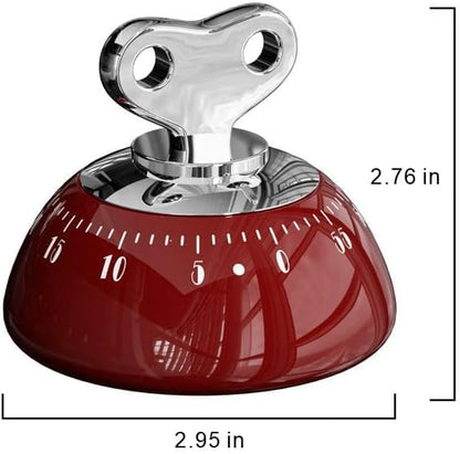 Retro Mechanical Kitchen Timer Red, 60-Minute Wind-Up with Magnetic Back
