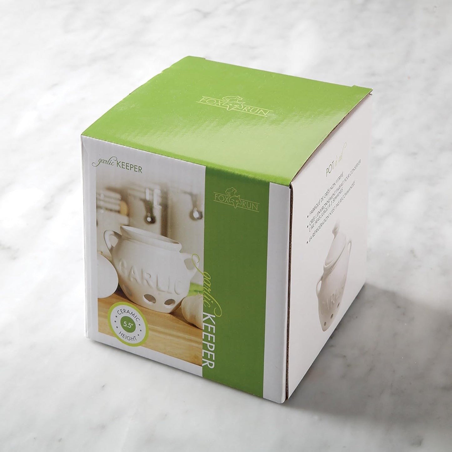 Fox Run Garlic Keeper and Storage, White Ceramic, 5.25" x 4.25" x 5.5" | For Small & Medium Sized Bulbs | Keep Garlic Fresh & Ready to Use | Holes for Airflow | Garlic Holder For Countertop