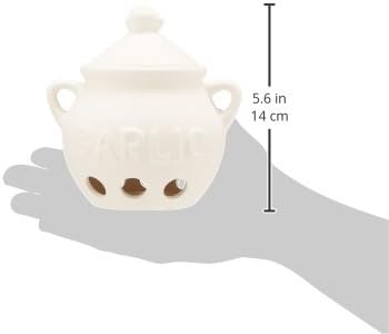 Fox Run Garlic Keeper and Storage, White Ceramic, 5.25" x 4.25" x 5.5" | For Small & Medium Sized Bulbs | Keep Garlic Fresh & Ready to Use | Holes for Airflow | Garlic Holder For Countertop