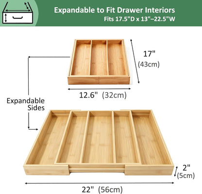 Bamboo Expandable Kitchen Drawer Organizer Silverware Utensil Tray | Cutlery Holder, Drawers Divider for Large Utensils, Flatware, Knives, Spatulas in Kitchen, Office, Adjustable 3-5 Slots