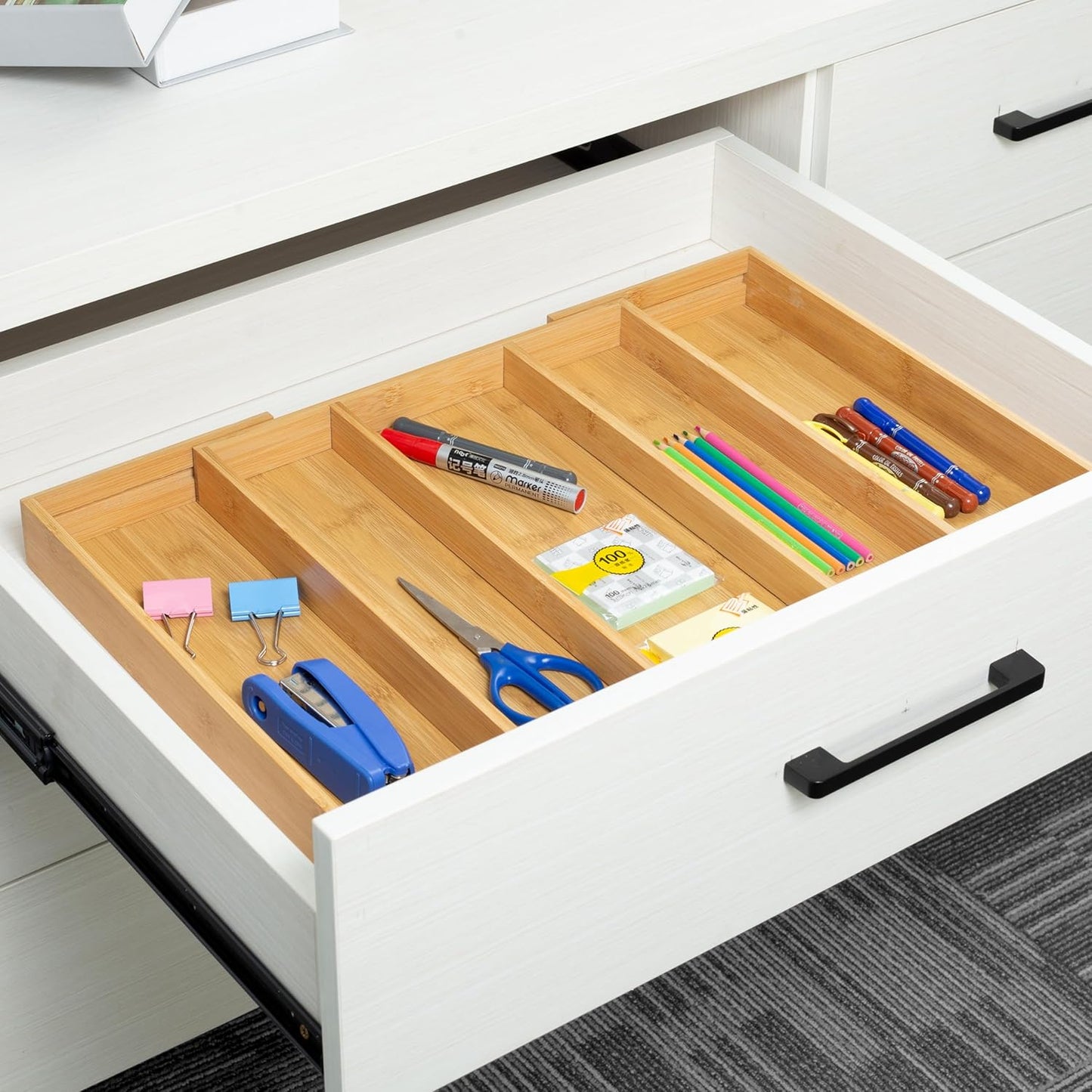 Bamboo Expandable Kitchen Drawer Organizer Silverware Utensil Tray | Cutlery Holder, Drawers Divider for Large Utensils, Flatware, Knives, Spatulas in Kitchen, Office, Adjustable 3-5 Slots
