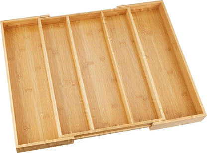 Bamboo Expandable Kitchen Drawer Organizer Silverware Utensil Tray | Cutlery Holder, Drawers Divider for Large Utensils, Flatware, Knives, Spatulas in Kitchen, Office, Adjustable 3-5 Slots