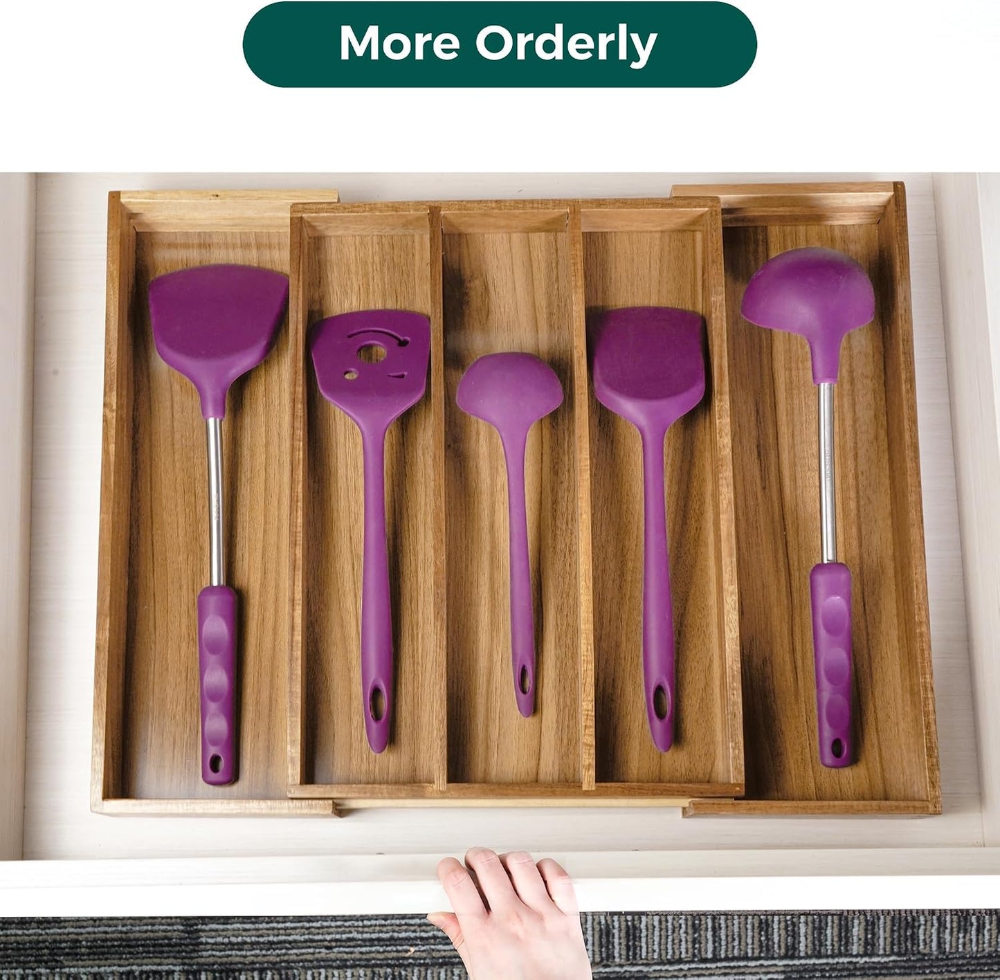Bamboo Expandable Kitchen Drawer Organizer Silverware Utensil Tray | Cutlery Holder, Drawers Divider for Large Utensils, Flatware, Knives, Spatulas in Kitchen, Office, Adjustable 3-5 Slots