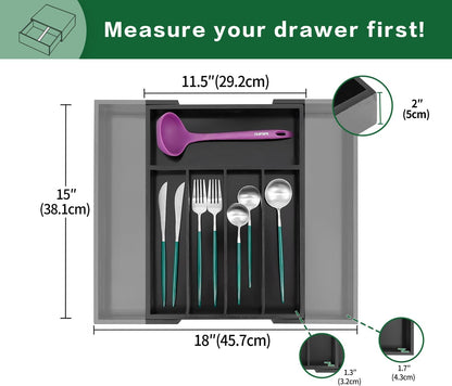 Bamboo Expandable Kitchen Drawer Organizer Silverware Utensil Tray | Cutlery Holder, Drawers Divider for Large Utensils, Flatware, Knives, Spatulas in Kitchen, Office, Adjustable 3-5 Slots