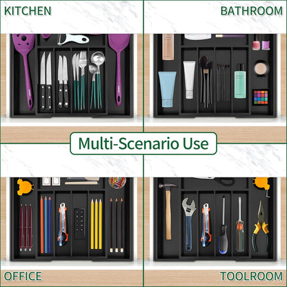 Bamboo Expandable Kitchen Drawer Organizer Silverware Utensil Tray | Cutlery Holder, Drawers Divider for Large Utensils, Flatware, Knives, Spatulas in Kitchen, Office, Adjustable 3-5 Slots