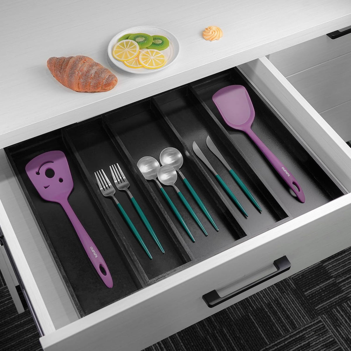 Bamboo Expandable Kitchen Drawer Organizer Silverware Utensil Tray | Cutlery Holder, Drawers Divider for Large Utensils, Flatware, Knives, Spatulas in Kitchen, Office, Adjustable 3-5 Slots
