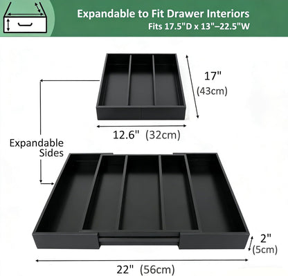 Bamboo Expandable Kitchen Drawer Organizer Silverware Utensil Tray | Cutlery Holder, Drawers Divider for Large Utensils, Flatware, Knives, Spatulas in Kitchen, Office, Adjustable 3-5 Slots