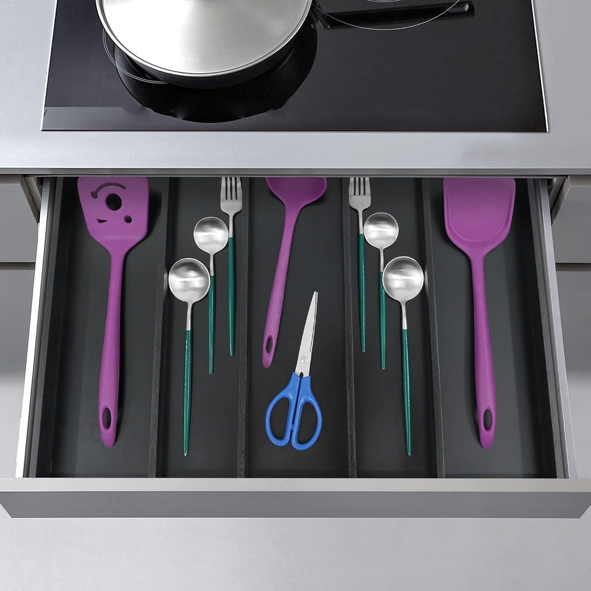 Bamboo Expandable Kitchen Drawer Organizer Silverware Utensil Tray | Cutlery Holder, Drawers Divider for Large Utensils, Flatware, Knives, Spatulas in Kitchen, Office, Adjustable 3-5 Slots