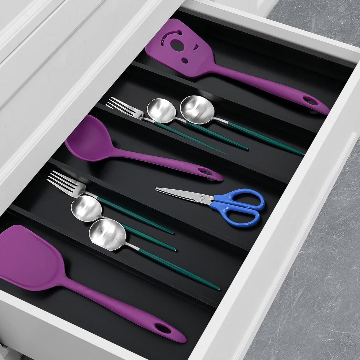 Bamboo Expandable Kitchen Drawer Organizer Silverware Utensil Tray | Cutlery Holder, Drawers Divider for Large Utensils, Flatware, Knives, Spatulas in Kitchen, Office, Adjustable 3-5 Slots