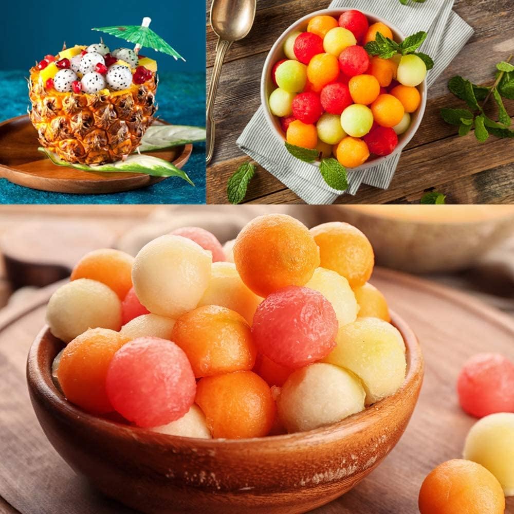 2PCS Melon Baller Scoop, Stainless Steel Double-Headed Fruit Baller Spoon and Fruit Carving Cuter, DIY Watermelon Cantaloupe Ice Cream Tool for Party Decoration