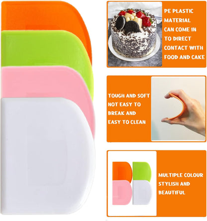 Dough Scraper 4 PCs PE Plastic Bench Scraper Flexible Bowl Scraper