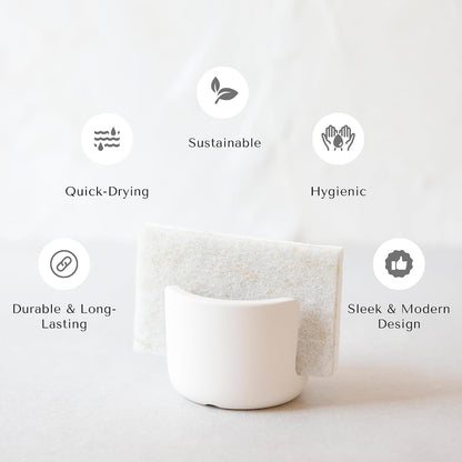 Diatomite Stoneware Sponge Holder & Sink Caddy, Drying Stone Kitchen Sink Organizer for Counter, Water-Absorbing Diatomaceous Earth Sponge Tray for Kitchen & Bathroom Countertop