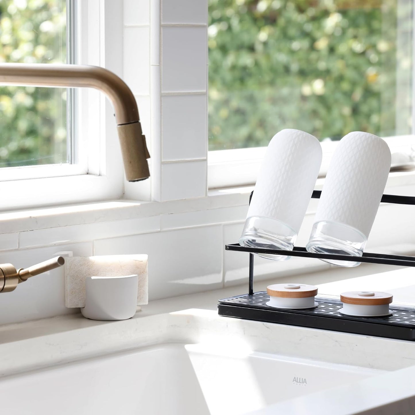 Diatomite Stoneware Sponge Holder & Sink Caddy, Drying Stone Kitchen Sink Organizer for Counter, Water-Absorbing Diatomaceous Earth Sponge Tray for Kitchen & Bathroom Countertop