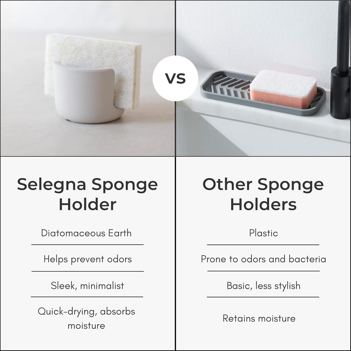 Diatomite Stoneware Sponge Holder & Sink Caddy, Drying Stone Kitchen Sink Organizer for Counter, Water-Absorbing Diatomaceous Earth Sponge Tray for Kitchen & Bathroom Countertop