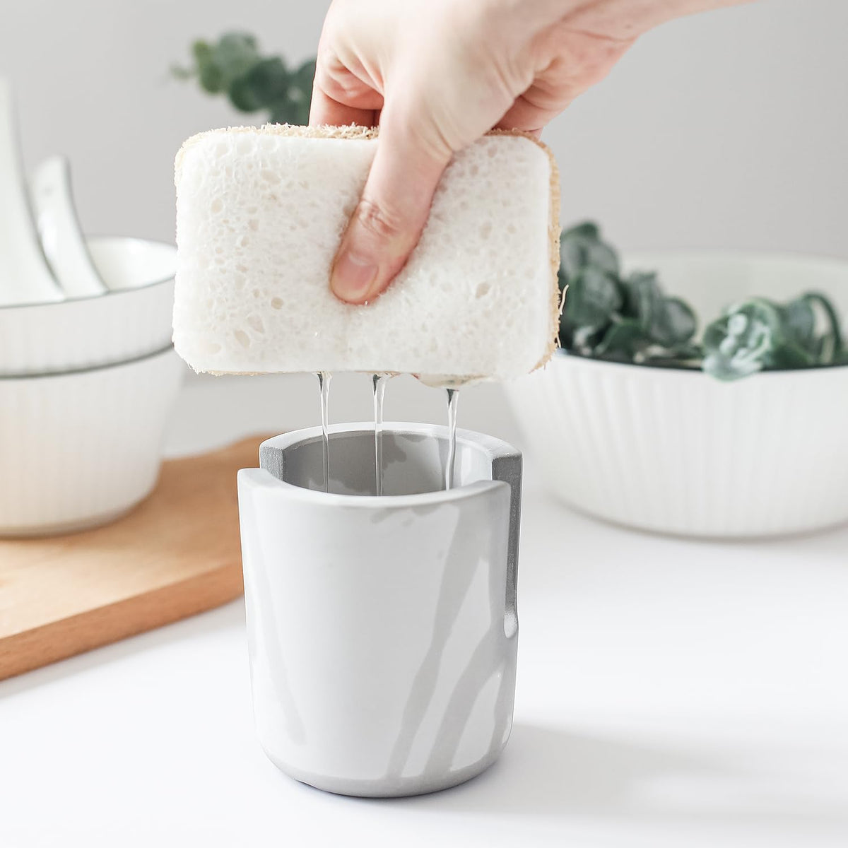 Diatomite Stoneware Sponge Holder & Sink Caddy, Drying Stone Kitchen Sink Organizer for Counter, Water-Absorbing Diatomaceous Earth Sponge Tray for Kitchen & Bathroom Countertop