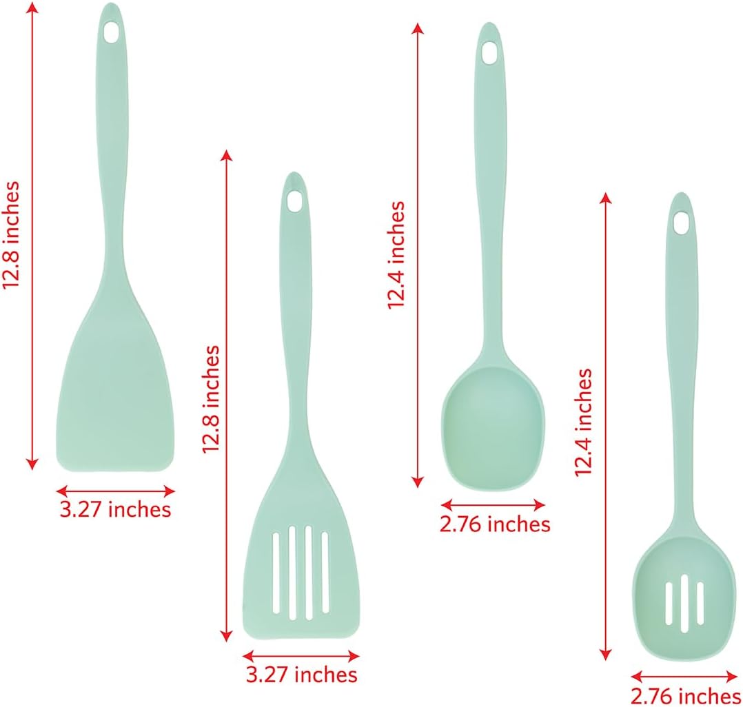 Glad Kitchen Utensils Set, 8pcs - Nonstick Cooking Tools with Utensil Holder - Nylon Spoon, Ladle, Skimmer, Spaghetti Server, and Turner Spatula Set - Dishwasher Safe, Teal Green