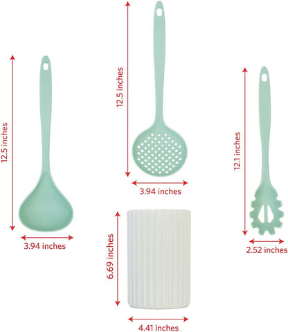 Glad Kitchen Utensils Set, 8pcs - Nonstick Cooking Tools with Utensil Holder - Nylon Spoon, Ladle, Skimmer, Spaghetti Server, and Turner Spatula Set - Dishwasher Safe, Teal Green