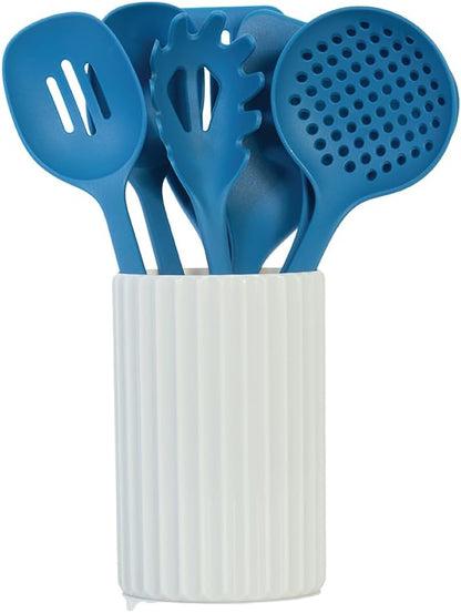 Glad Kitchen Utensils Set, 8pcs - Nonstick Cooking Tools with Utensil Holder - Nylon Spoon, Ladle, Skimmer, Spaghetti Server, and Turner Spatula Set - Dishwasher Safe, Teal Green