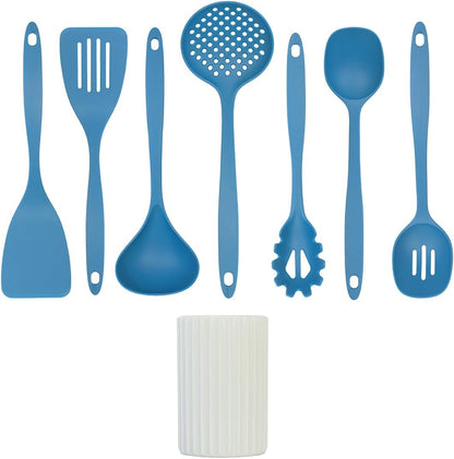 Glad Kitchen Utensils Set, 8pcs - Nonstick Cooking Tools with Utensil Holder - Nylon Spoon, Ladle, Skimmer, Spaghetti Server, and Turner Spatula Set - Dishwasher Safe, Teal Green