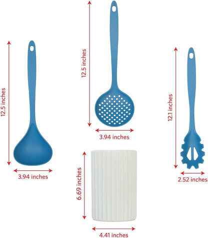 Glad Kitchen Utensils Set, 8pcs - Nonstick Cooking Tools with Utensil Holder - Nylon Spoon, Ladle, Skimmer, Spaghetti Server, and Turner Spatula Set - Dishwasher Safe, Teal Green