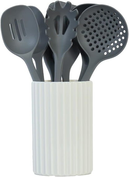Glad Kitchen Utensils Set, 8pcs - Nonstick Cooking Tools with Utensil Holder - Nylon Spoon, Ladle, Skimmer, Spaghetti Server, and Turner Spatula Set - Dishwasher Safe, Teal Green