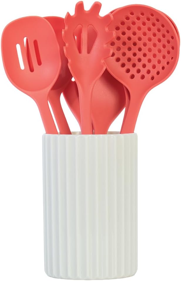Glad Kitchen Utensils Set, 8pcs - Nonstick Cooking Tools with Utensil Holder - Nylon Spoon, Ladle, Skimmer, Spaghetti Server, and Turner Spatula Set - Dishwasher Safe, Teal Green