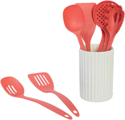 Glad Kitchen Utensils Set, 8pcs - Nonstick Cooking Tools with Utensil Holder - Nylon Spoon, Ladle, Skimmer, Spaghetti Server, and Turner Spatula Set - Dishwasher Safe, Teal Green